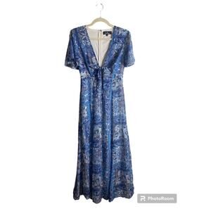 Lulus Dress Women's Small Blue Maxi Boho Flutter Sleeve Maxi Cut Out
